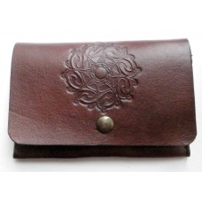 Handmade Leather Credit Card Holder, Celtic Motif in Medium Brown Leather.